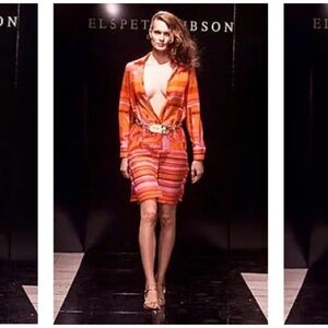 Elspeth Gibson London 100% Silk Geometric Print Red Shirt Dress Tunic Size EU 34